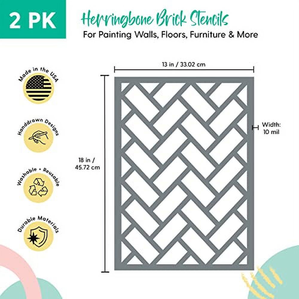 Brick Herringbone Stencil Set - Includes 2 Identical Herringbone Brick Stencils for Painting Walls, Floors & Other DIY Projects - Herringbone Pattern